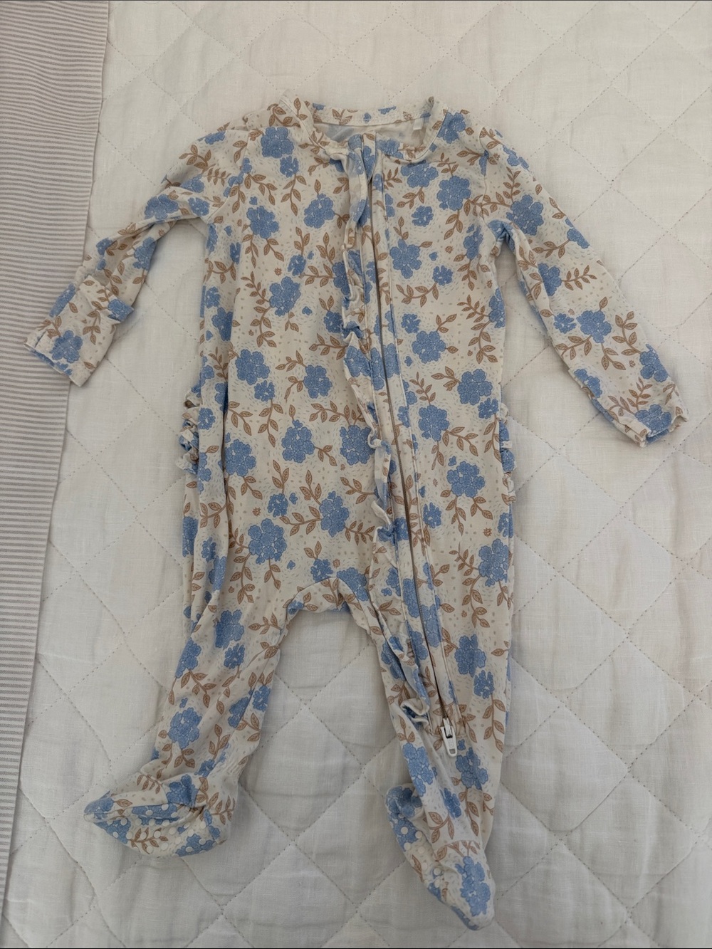 Angel Dear Blue Floral Footed Baby One-Piece